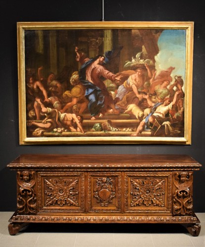 Coffre noble Renaissance en noyer sculpté - Lombardie, XVIIe siècle - Mobilier Style Renaissance